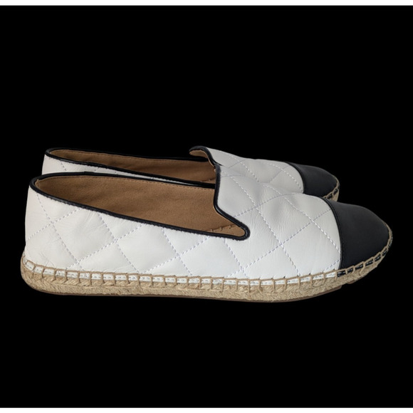 Talbots Izzy White Soft Leather Quilted Black Cap Toe Napa Espadrille Flats Sz 8 - Picture 5 of 8